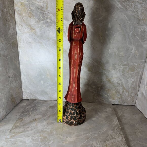 Religious Woman In Prayer Virgin Mary Praying Folk Art Style Faux Wood 15" - Picture 7 of 8